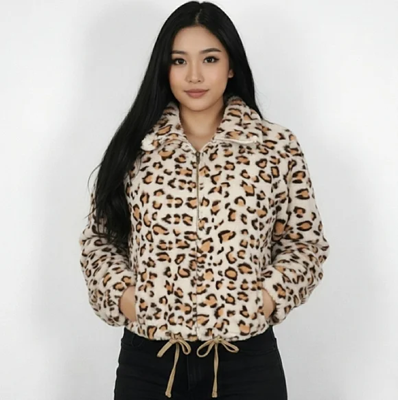 NWT Leopard Print Coat Jacket Faux Fur VS PINK & Know One Cares Large - Picture 3 of 17